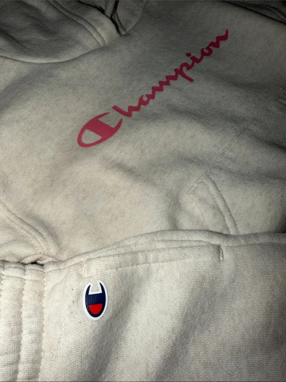 Champion 2T Cream Sweatshirt & Joggers with Pink Logo